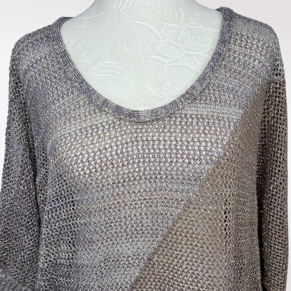 Metallic Open Knit Tunic Sweater M/L Made In USA - Picture 2 of 9